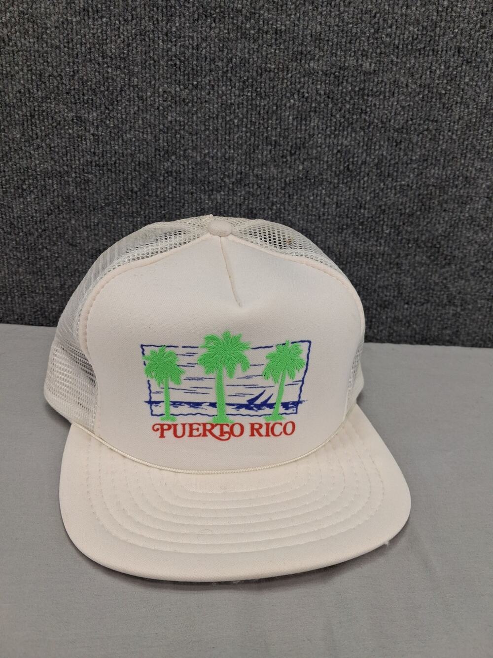 Puerto Rico Snapback Mesh Trucker Hat Vintage White